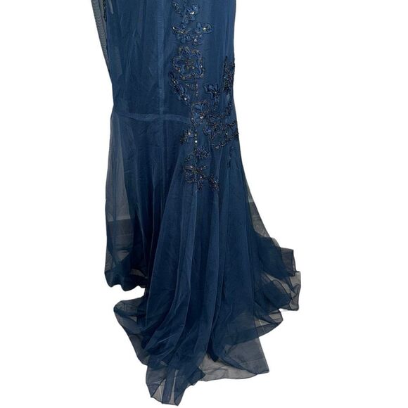 Xscape Solid Dark Blue Strapless Halter mermaid Formal long Dress Floral size 16 - Picture 15 of 16